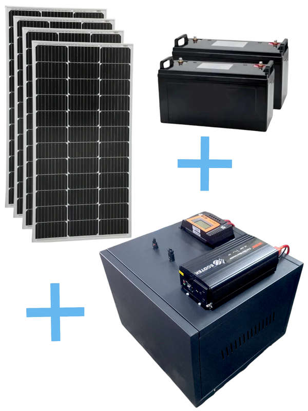 ADH125C ECOTEK Solar Off Grid System. Pure Sign 2KW Inverter 2x100Ah Gel Batt. S/Panels 100W x 4