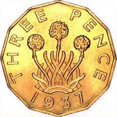 Thrift Plant on Reverse of 1937 Brass Threepence
