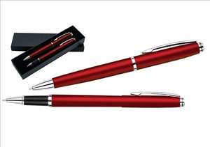 Burgundy and silver ballpoint pen and rollerball pen set Helium