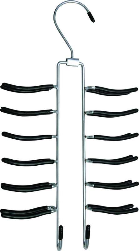 Chrome and black space saver tie and belt hanger