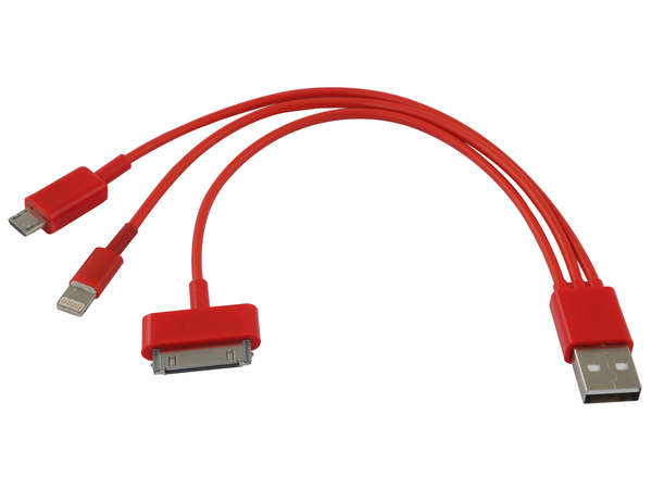 USB Data transfer and 3-in-1 Charger - red (P2280R)