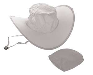 White folding nylon hat in pouch