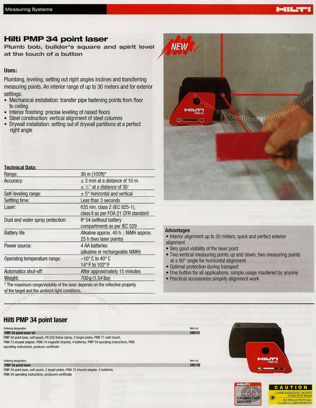 PMP 34 Point Laser: Plumb Bob, Builders Square, Spirit Level
