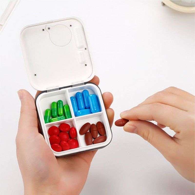 Pill Box Organizer with Electronic Timer and Alarm Reminder (4 x Seperated Medicine Compartments)
