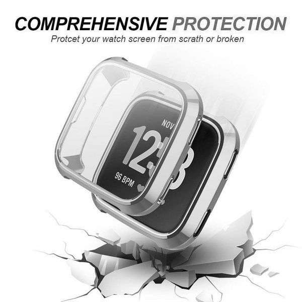 Fitbit Versa Bumper Protective Case and Screen Protector - Silver