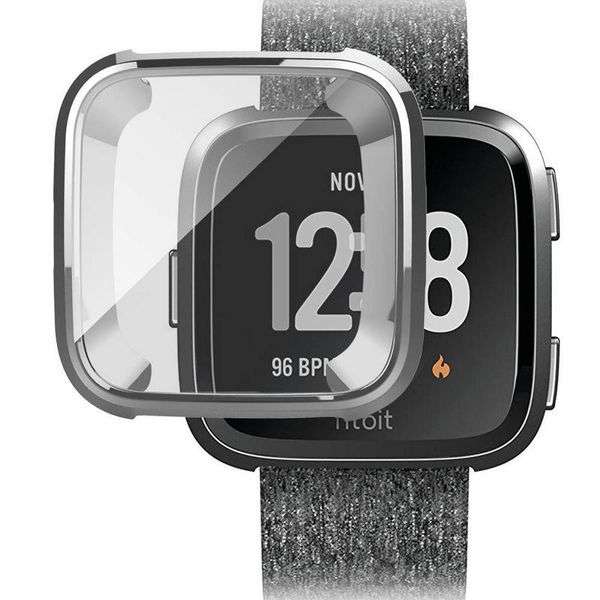 Fitbit Versa Bumper Protective Case and Screen Protector - Silver