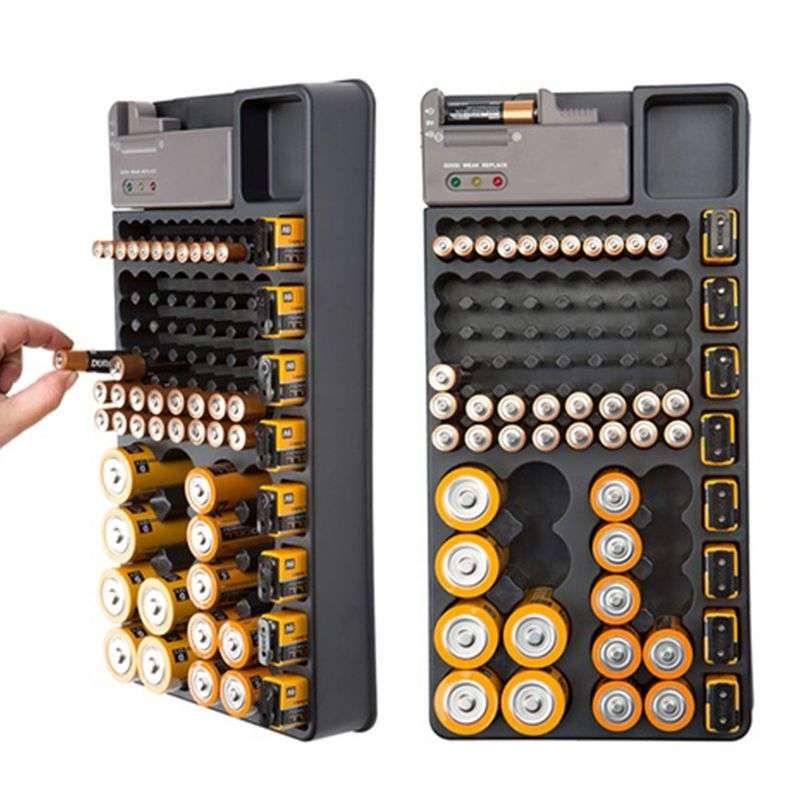 Mountable 98-Battery Organizer with Removable Tester (Holds AA AAA C D and 9V Batteries)