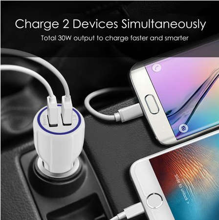 Dual USB Car Cigarette Lighter Fast Charger QC3.0 Quick Charge 3.1A with LED Light