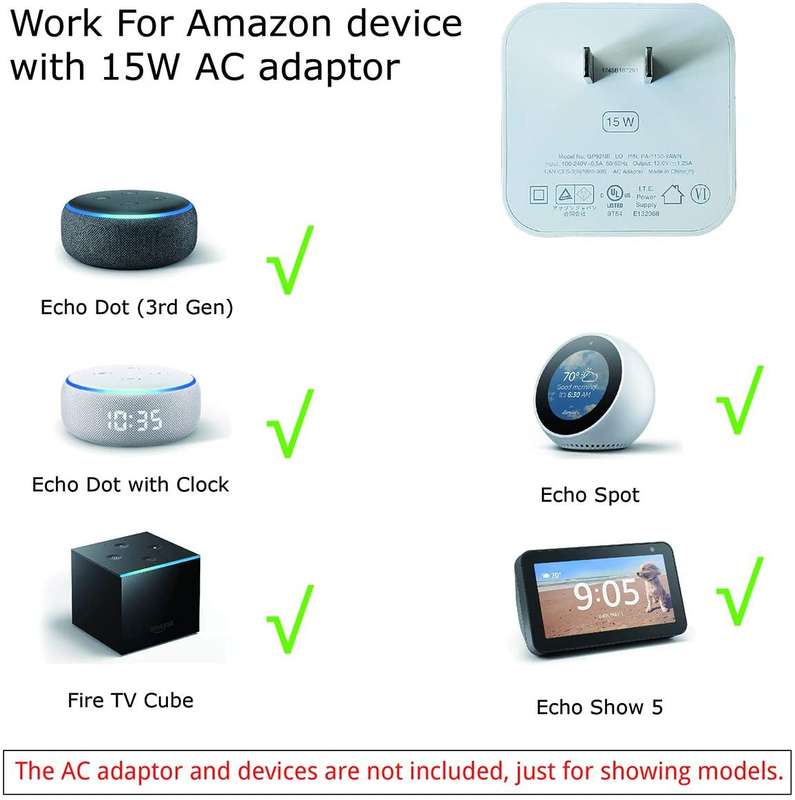 DC Extension Cable for Echo Dot (3rd gen and 4th gen) and Echo Spot (3.5mm outside tip) 1.5m