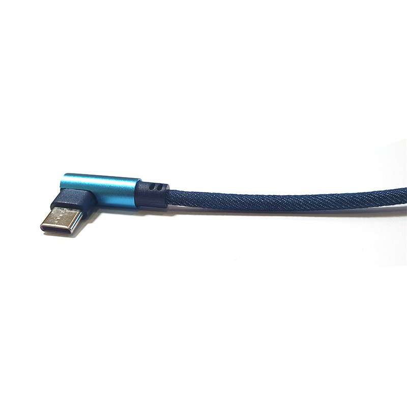 90 Degree Right Angle USB TO USB-C 2.0 Fast Data Sync Charging Cable Black 1m