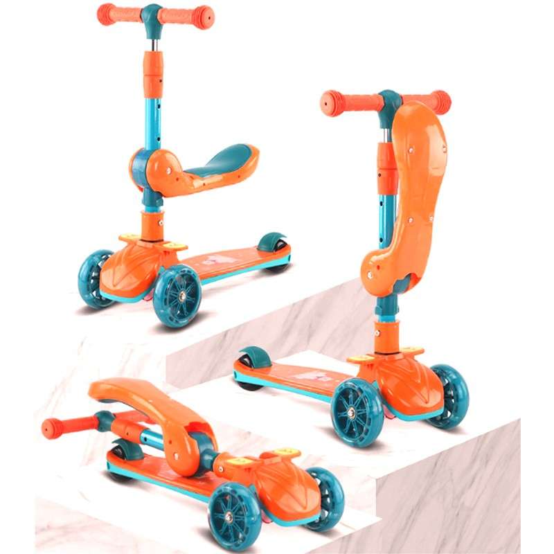 Kids Scooter Foldable and Adjustable with Seat and Flashing Wheel Lights Light Blue