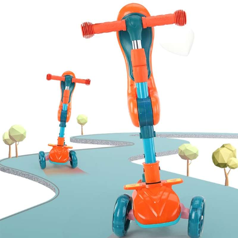 Kids Scooter Foldable and Adjustable with Seat and Flashing Wheel Lights Light Blue
