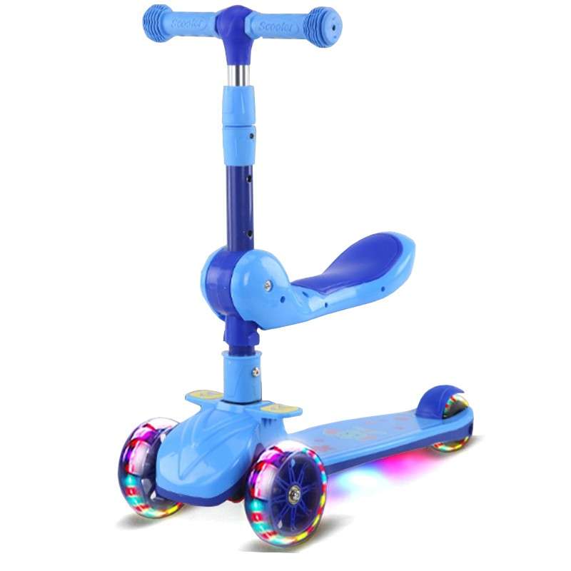 Kids Scooter Foldable and Adjustable with Seat and Flashing Wheel Lights Light Blue