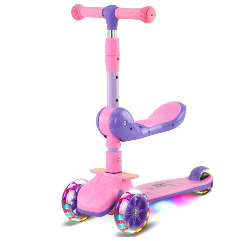 Kids Scooter Foldable and Adjustable with Seat and Flashing Wheel Lights Light Blue