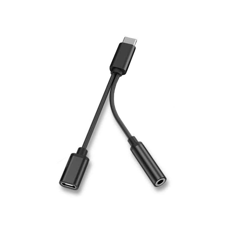 2-in-1 USB-C (Type-C) to 3.5mm Audio Jack and USB Type-C Charger with DAC Silver