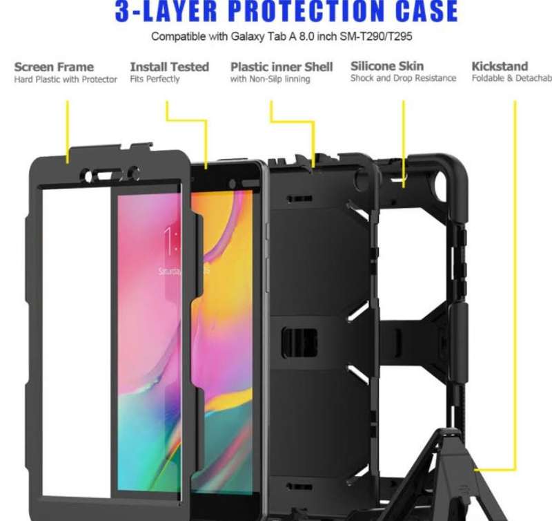 Rugged Armour Case for Samsung Galaxy Tab A 8.0 - Black