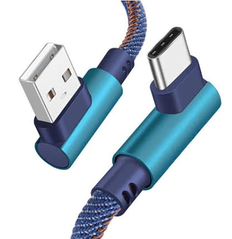 90 Degree Right Angle USB TO USB-C 2.0 Fast Data Sync Charging Cable Black 1m