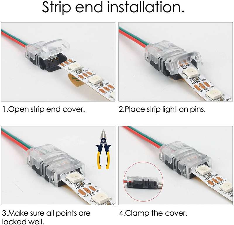 5 Pack 3 Pin 10mm Led Strip Light Connectors with 5M Extension Cable