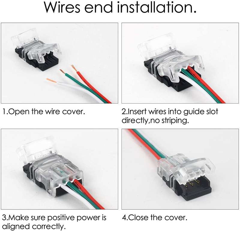 5 Pack 3 Pin 10mm Led Strip Light Connectors with 5M Extension Cable
