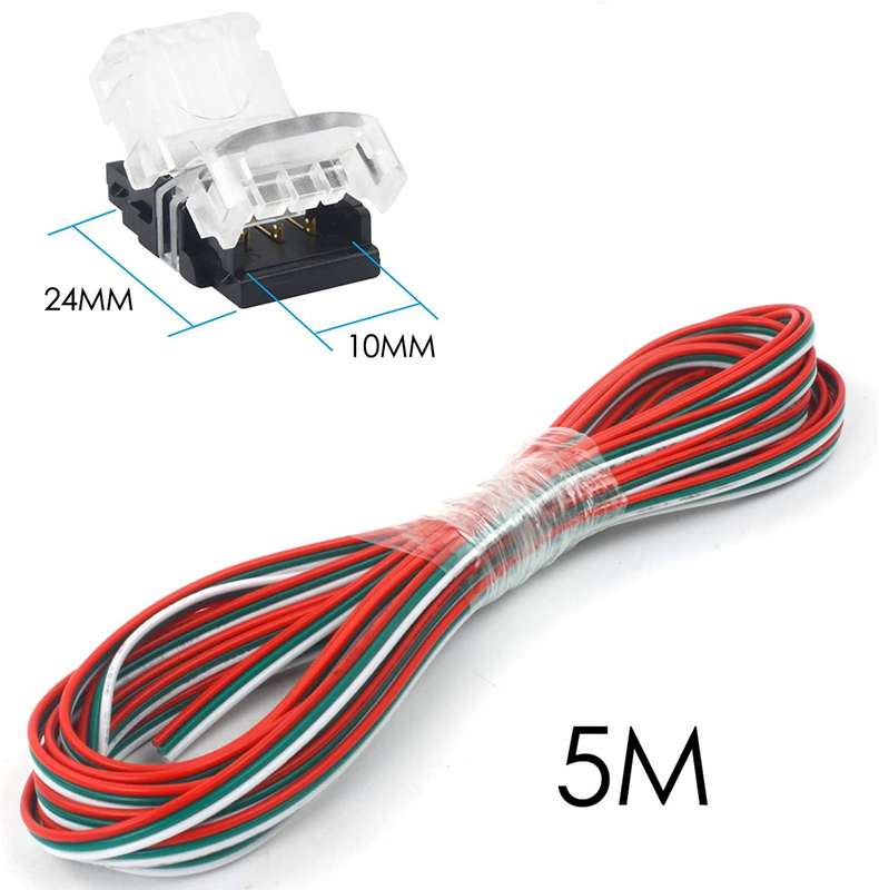 5 Pack 3 Pin 10mm Led Strip Light Connectors with 5M Extension Cable