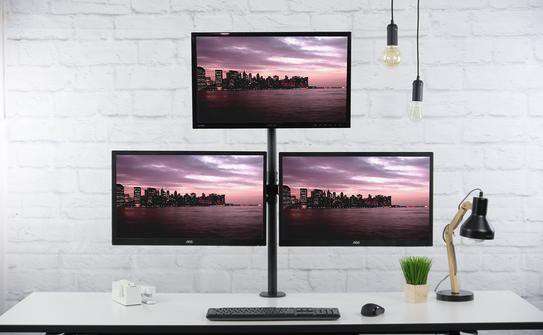 Triple Monitor Desktop Vesa Mount/Bracket - Provide 360° Rotation- 180° Swivel- and 45° Tilt
