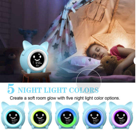 Child Sleep Training Digital Alarm Clock with 5 Color Night Light Frog