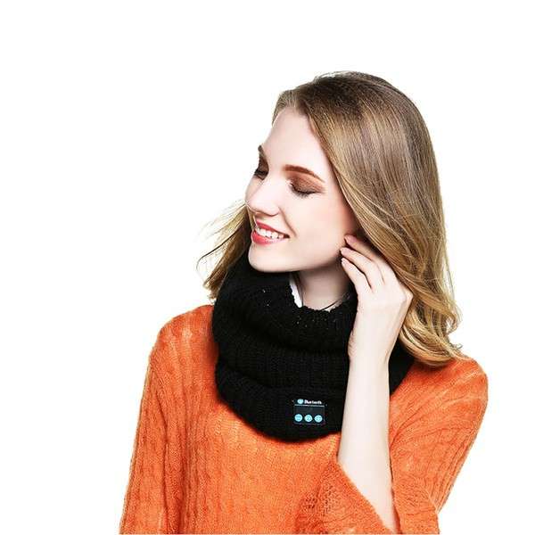 Warm Knitted Style Buff Scarf with Built-in Wireless Bluetooth Headphones Royal Blue