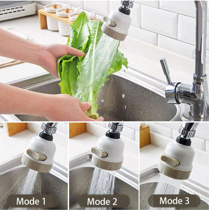 Universal 360-Degree Water Saving Tap Splash-Proof Head - 3 Modes Soft Tube