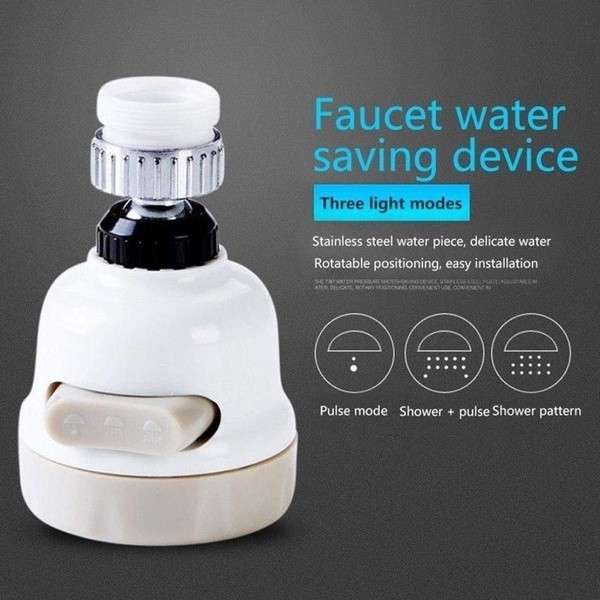 Universal 360-Degree Water Saving Tap Splash-Proof Head - 3 Modes Soft Tube
