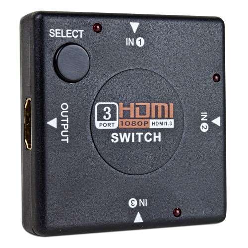 3-Port Mini HDMI Switch with 3 HDMI Inputs and 1 HDMI Output