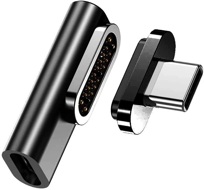 Magnetic USB-C Right Angle Connector Adapter Compatible with MacBook Pro/Pixelbook/Matebook Black