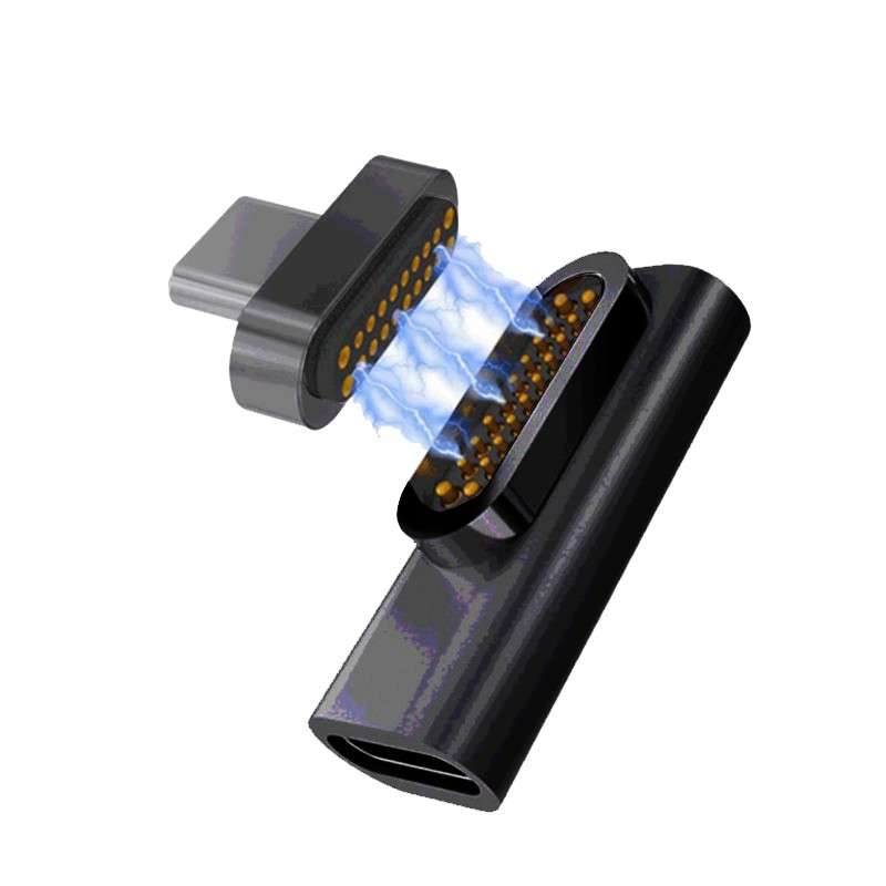 Magnetic USB-C Right Angle Connector Adapter Compatible with MacBook Pro/Pixelbook/Matebook Black