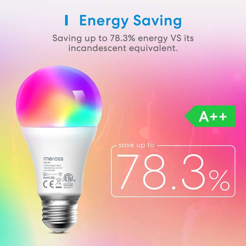 Meross Smart Wi-Fi LED 9W Bulb E27 (Screw in) - Alexa/Google/Homekit compatible - 2 Pack