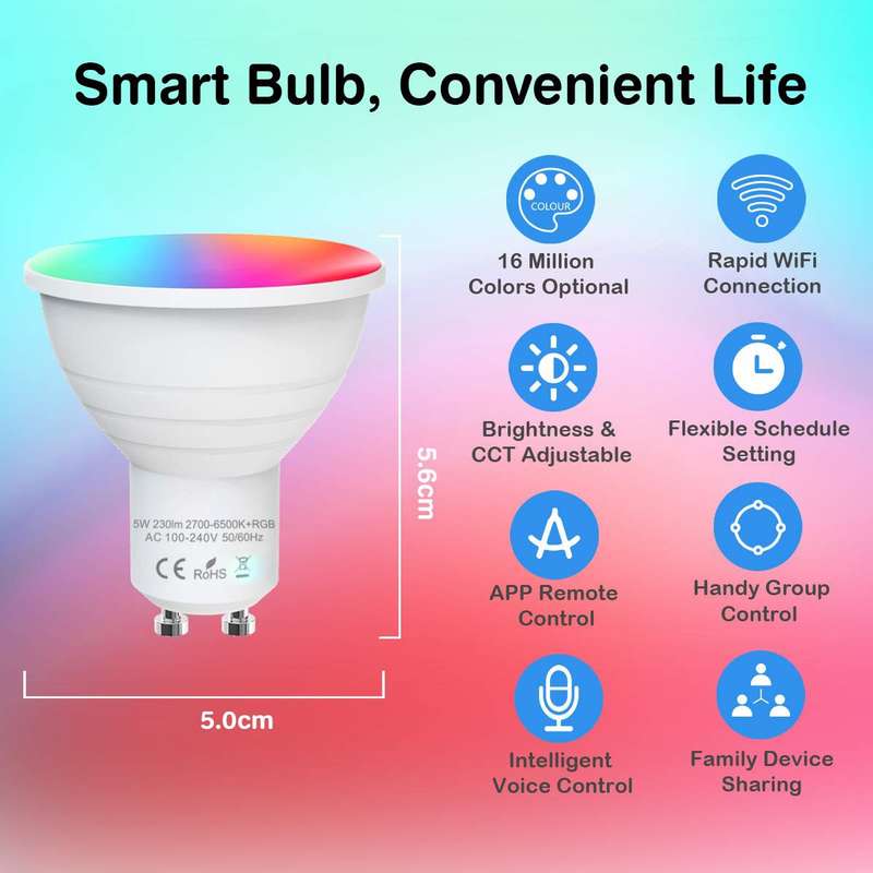 Smart WiFi LED GU10 RGBCW Light Bulb 5W work with Alexa / Google Home