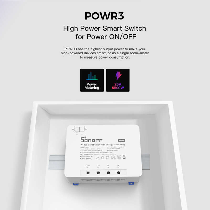 Sonoff POW R3 25A WiFi Geyser Smart Switch with Power Consumption Measurement (compatible with Go...