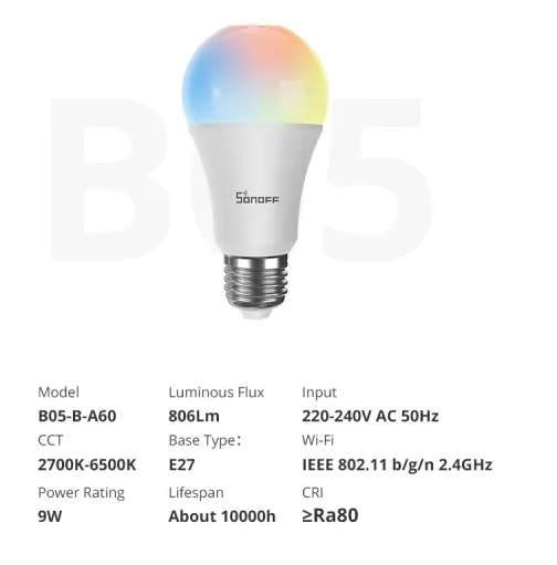 Sonoff RGB Smart Dimmable Light Bulb (works with Alexa and Google Assistant) - B05-BL-A60