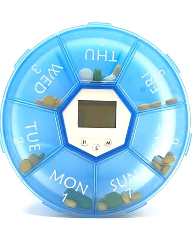 Pill Box Organizer with Electronic Timer (Round)