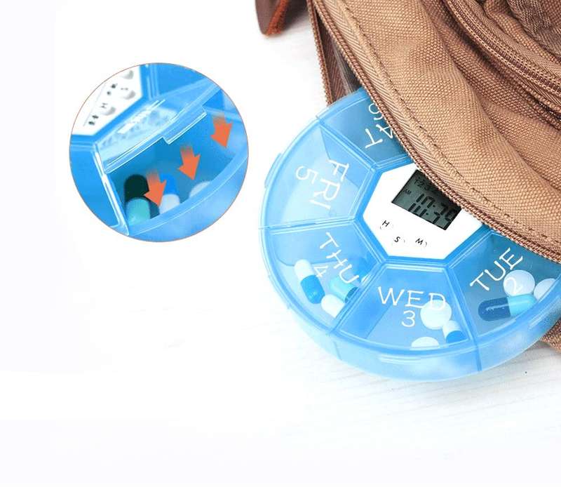 Pill Box Organizer with Electronic Timer (Round)