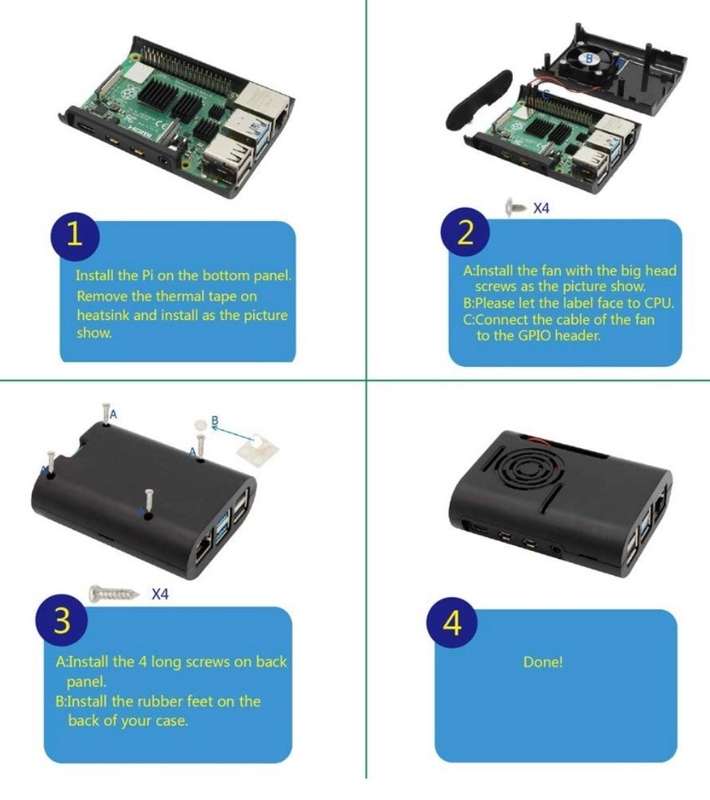 Raspberry Pi 4 Cooling Case with Heatsink + Fan