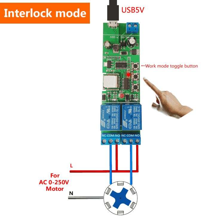 EWELINK WiFi 2 Channel Inching Relay Momentary/Self-Locking/Interlock Switch Module (ST-DC2)