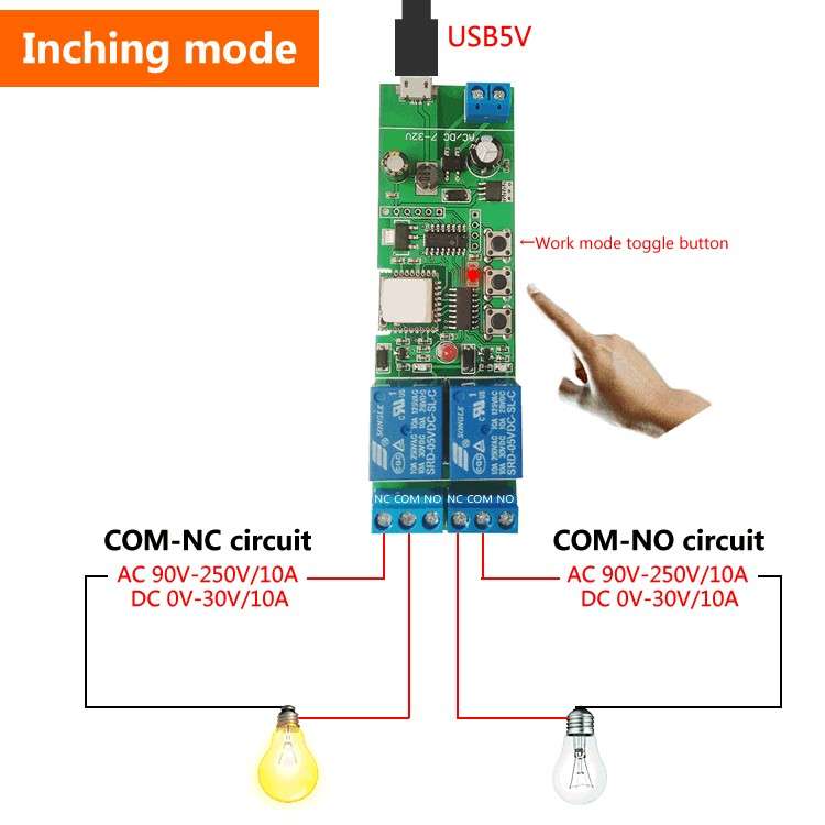 EWELINK WiFi 2 Channel Inching Relay Momentary/Self-Locking/Interlock Switch Module (ST-DC2)