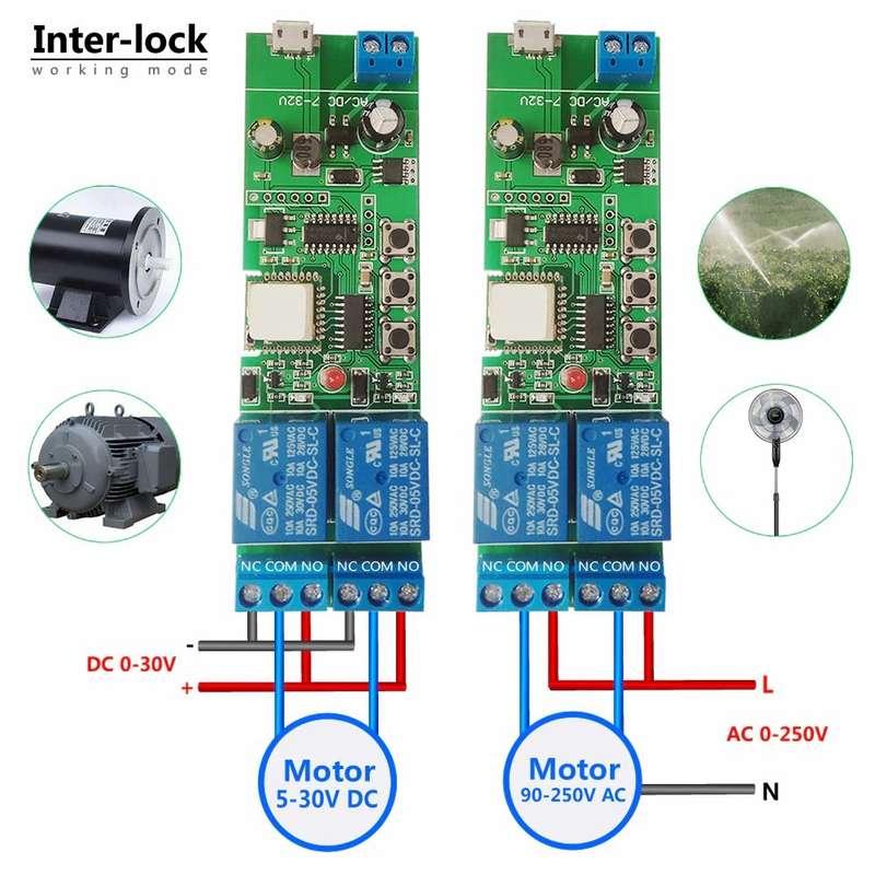 EWELINK WiFi 2 Channel Inching Relay Momentary/Self-Locking/Interlock Switch Module (ST-DC2)