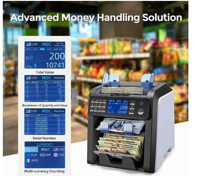 Dual Pocket Bank Note Cash Counter with Counterfeit Detection - Multi denomination/Multi Currency