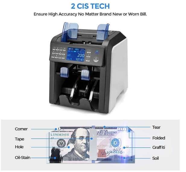 Dual Pocket Bank Note Cash Counter with Counterfeit Detection - Multi denomination/Multi Currency