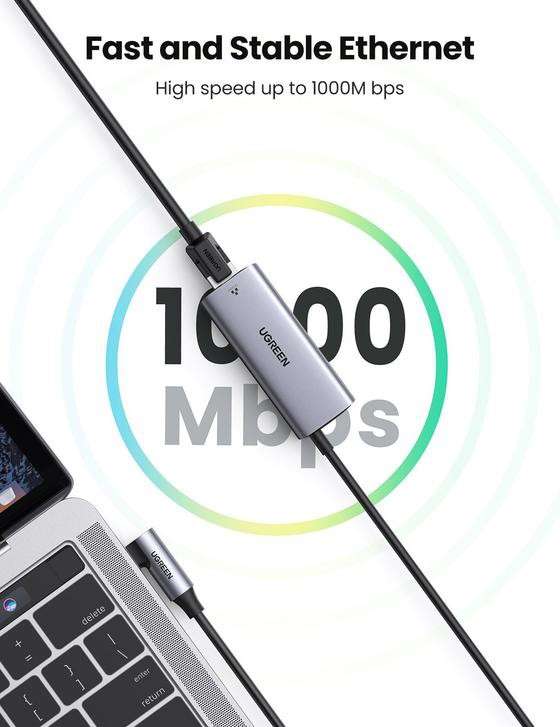 Ugreen USB-C to Ethernet RJ45 Adapter 1000Mbps - includes Charging Port (Works with new Chromecas...
