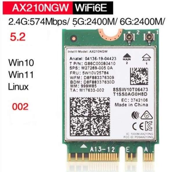 Intel Wi-Fi 6 AX210 Gig+ with Antenna Kit