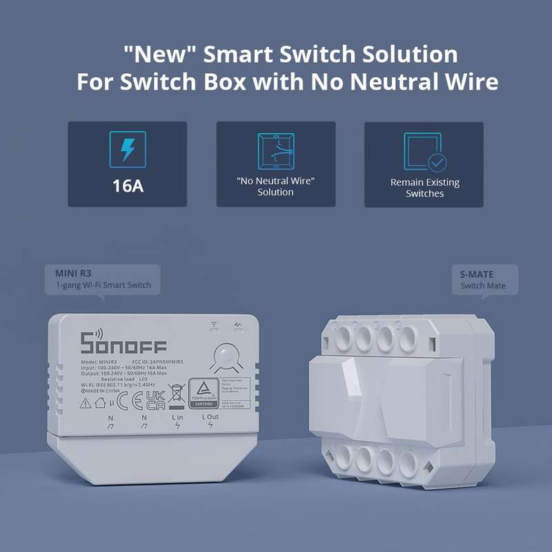 SONOFF S-MATE SMART SWITCH - (Smart Switch Solution for Switch Box with No Neutral Wire)