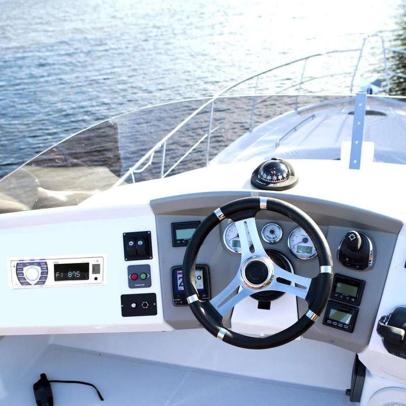 Pyle Bluetooth Marine Receiver Stereo - 12v Single DIN Style Boat In dash Radio Receiver System w...