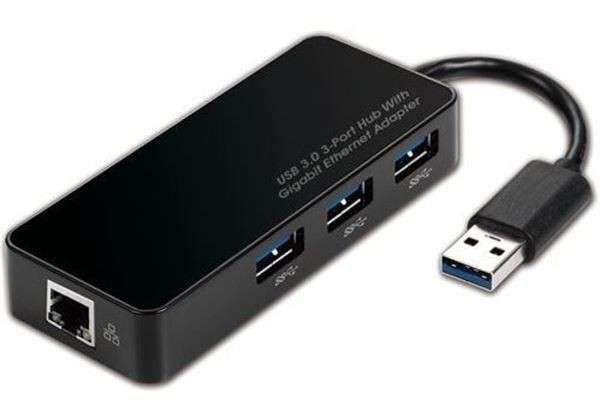 HE3230 USB 3.0 3-port Hub With Gigabit Ethernet Adapter