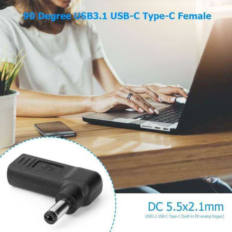 90 Degree Type-C Female to 5.5x2.1mm Male Plug Adapter